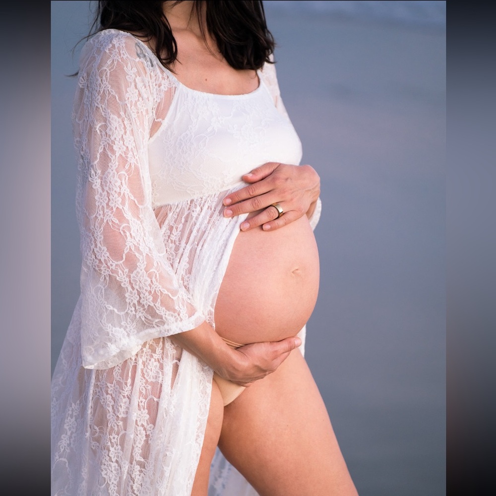 Pinkblush Ivory white lace beach maternity photoshoot dress gown pink blush - Picture 3 of 7